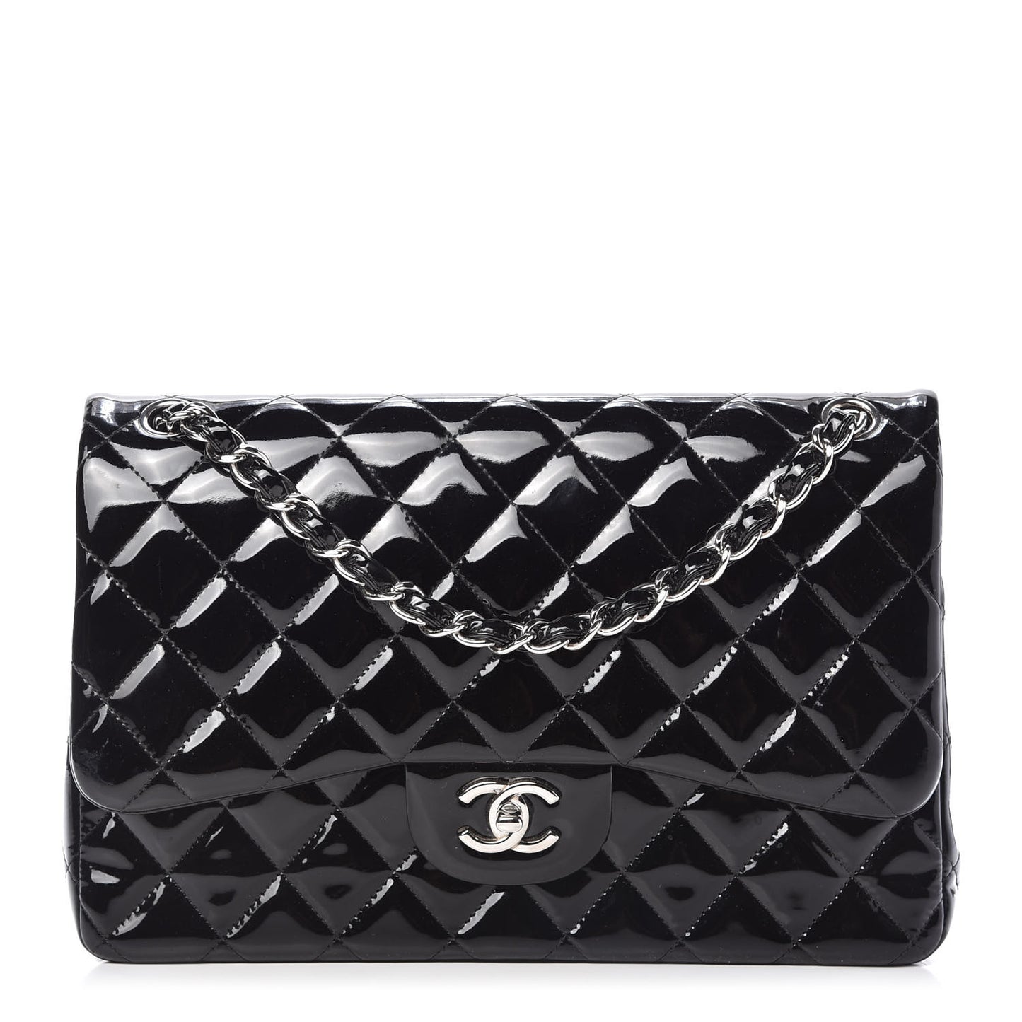 Patent Quilted Jumbo Double Flap Black