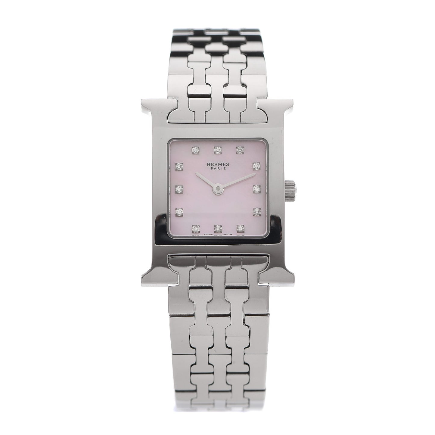 Stainless Steel Diamond Pink Mother of Pearl 21mm Heure H Hour Quartz Watch