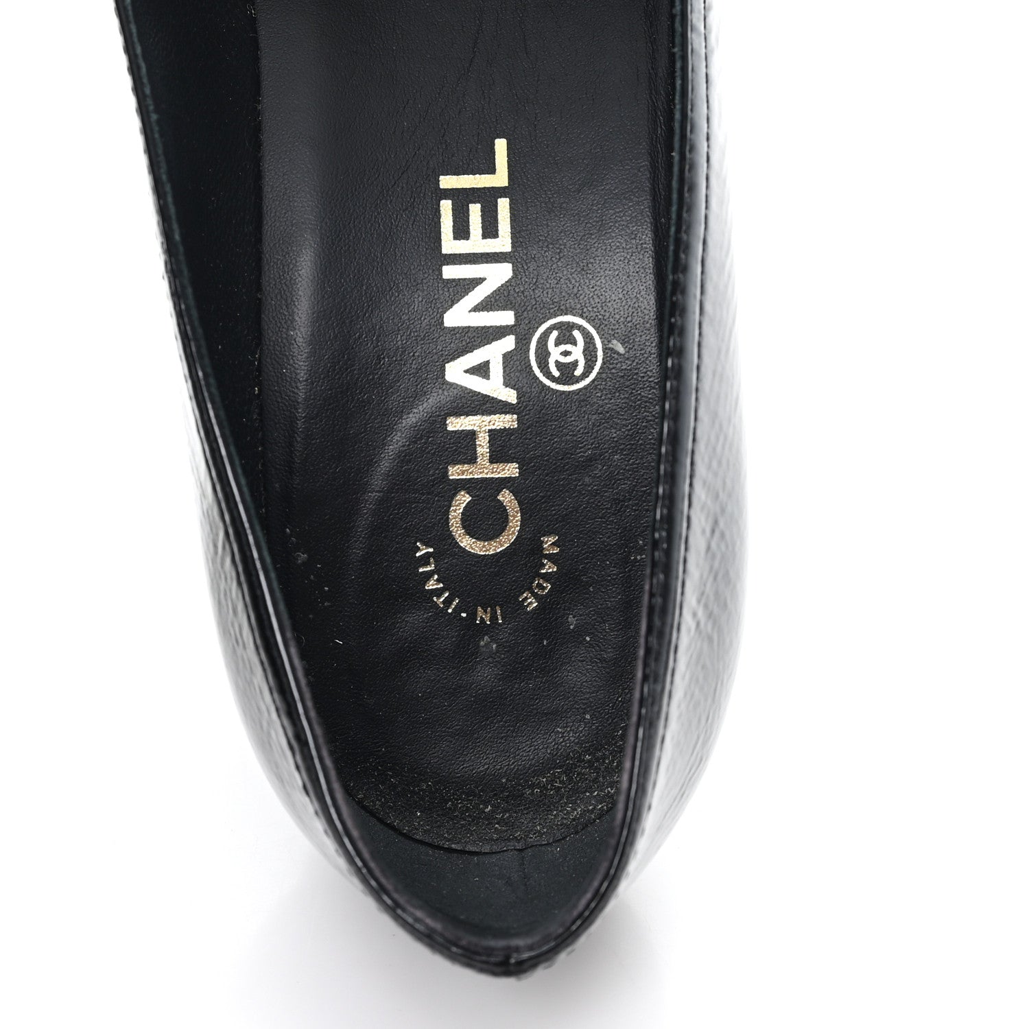 Chanel Crumpled Goatskin Patent Calfskin Crystal Cap Toe Logo Pumps 39 Black 8 of 10