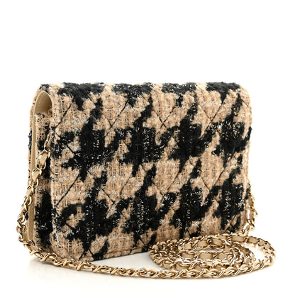 Chanel Tweed Shearling Quilted Chanel Wallet On Chain WOC and Coin Purse Beige Black 4 of 14