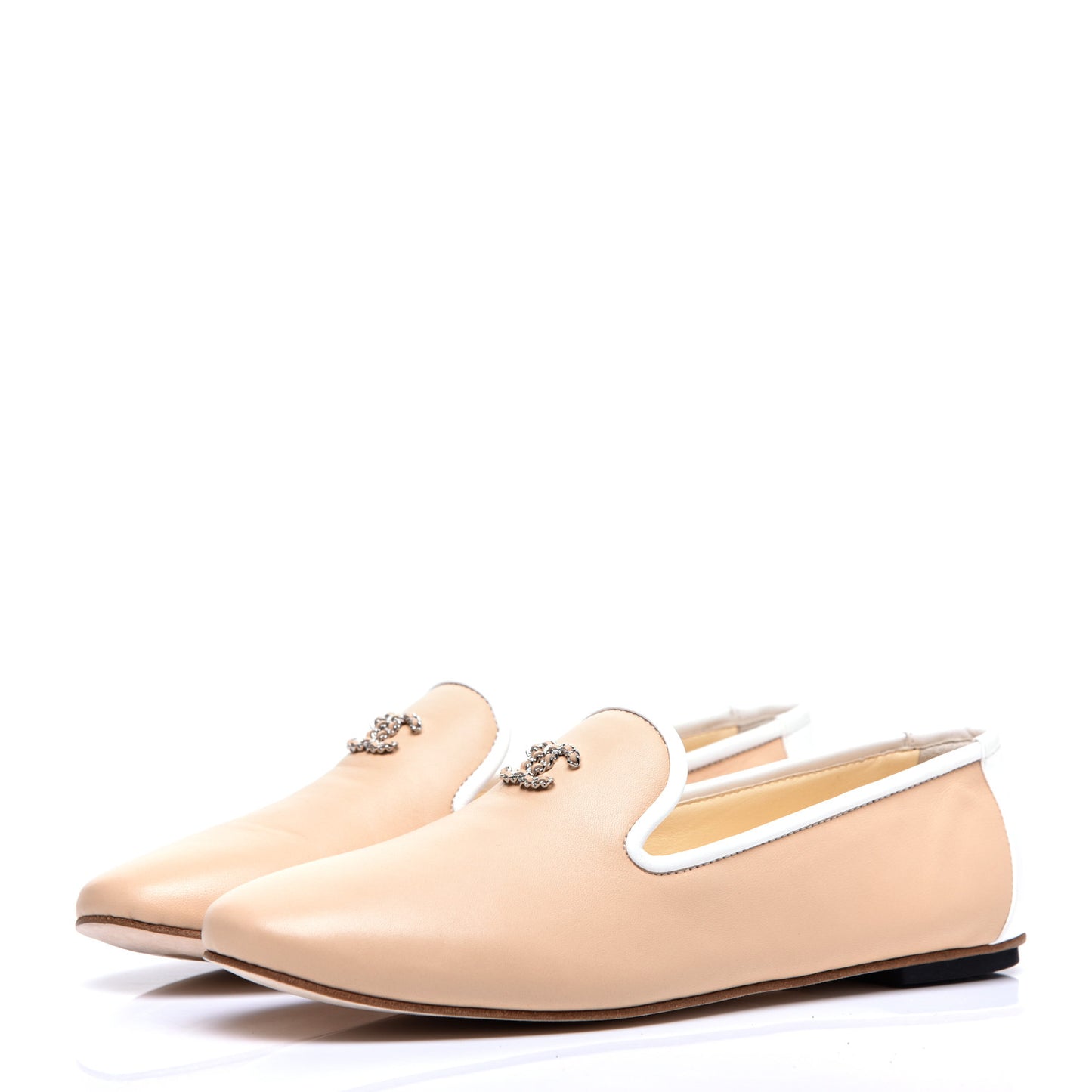Fantasy Goatskin CC Mocassin Loafers 38 Beige White