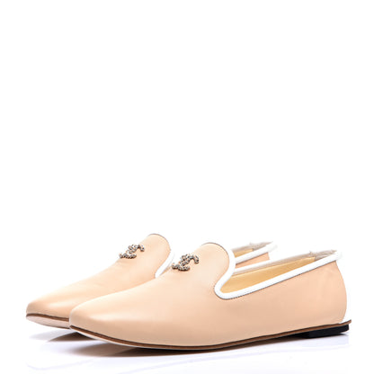 Chanel Fantasy Goatskin CC Mocassin Loafers 38 Beige White 3 of 9