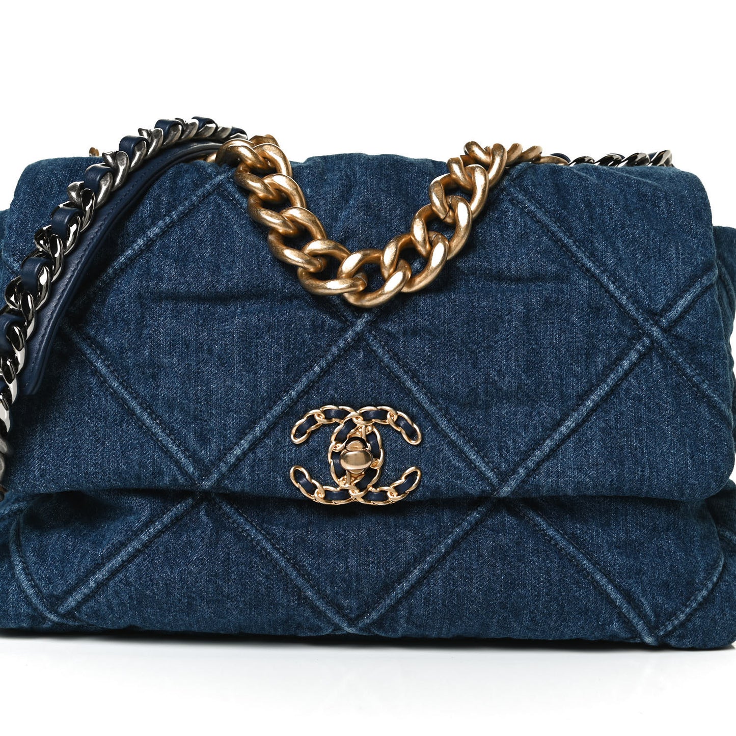 Denim Quilted Large Chanel 19 Flap Blue