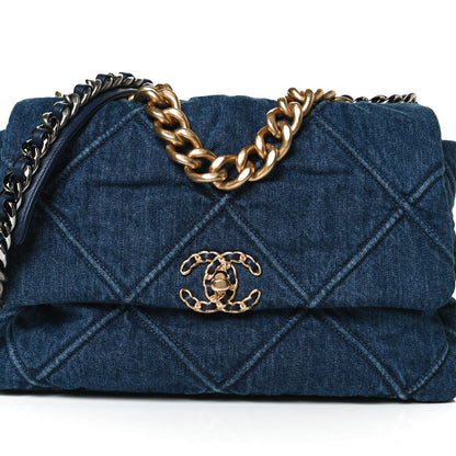 Chanel Denim Quilted Large Chanel 19 Flap Blue 10 of 10