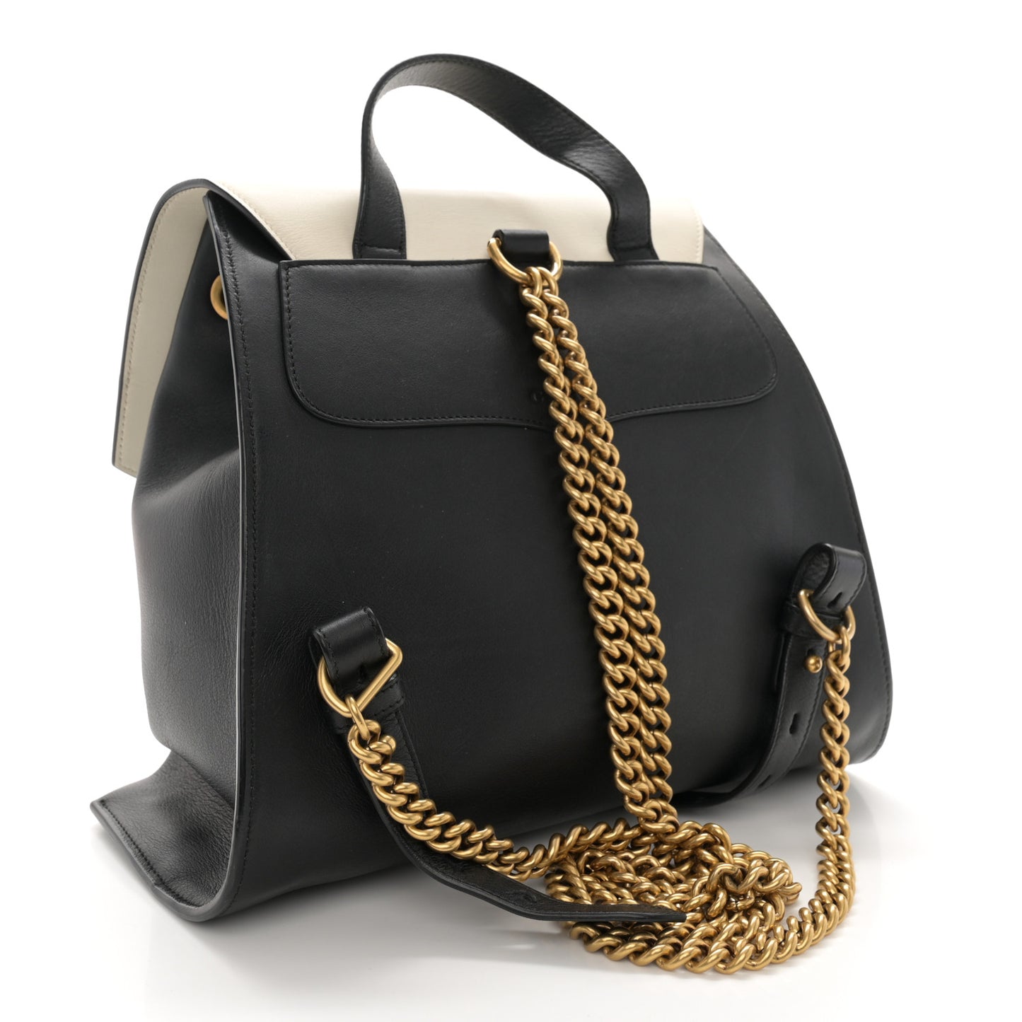 Calfskin Medium Malin Chain Backpack White Black Gold