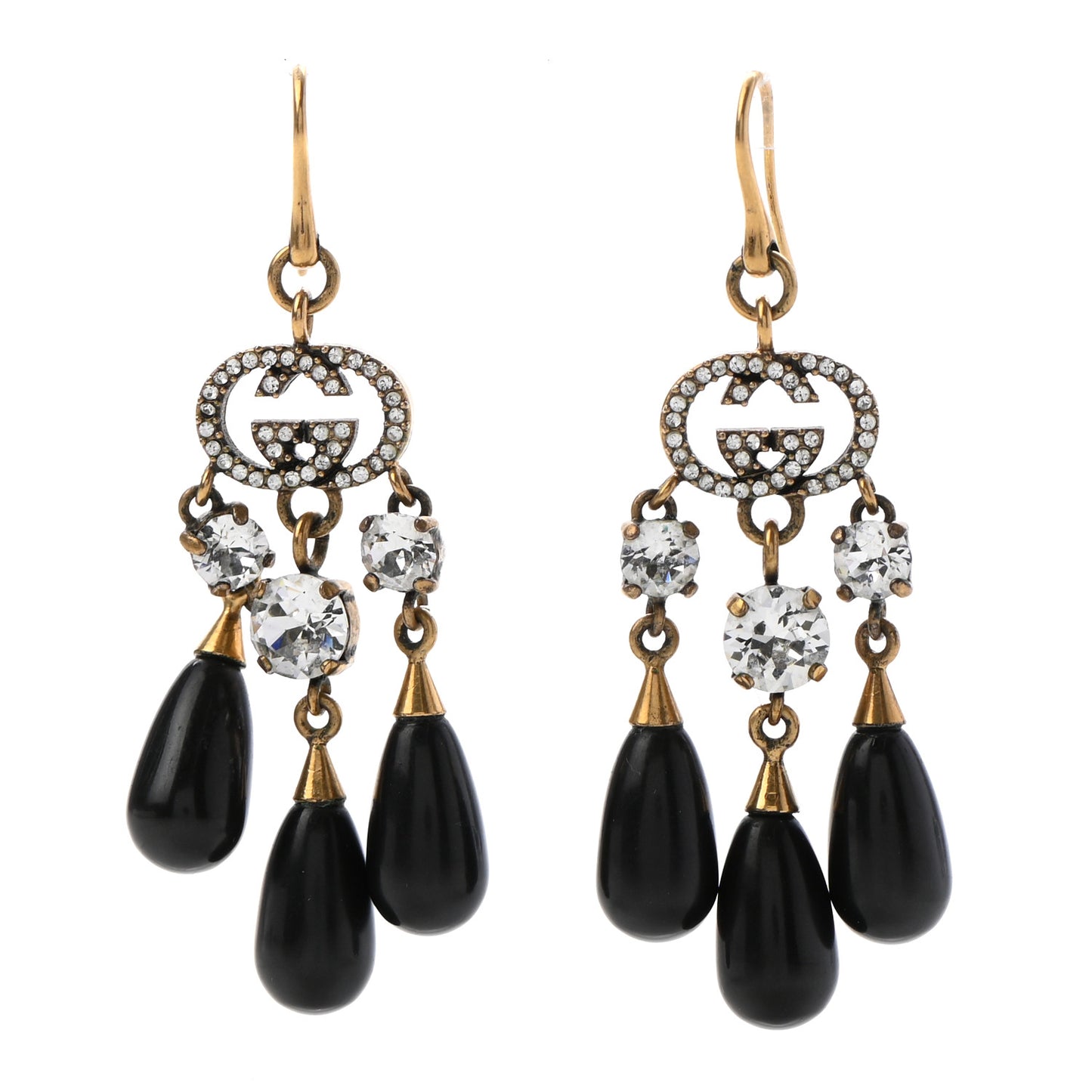 Crystal Double G Drop Earrings Gold Black