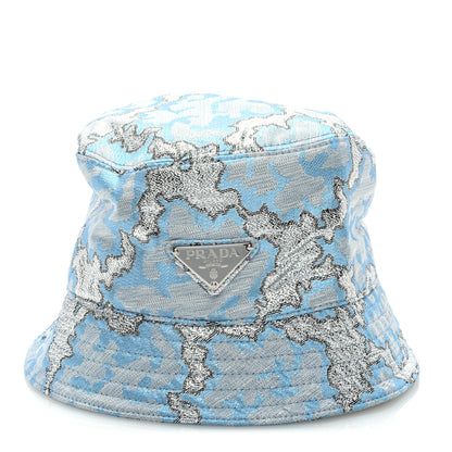Prada Broccato Metal Triangle Logo Womens Bucket Hat M Blue 1 of 7