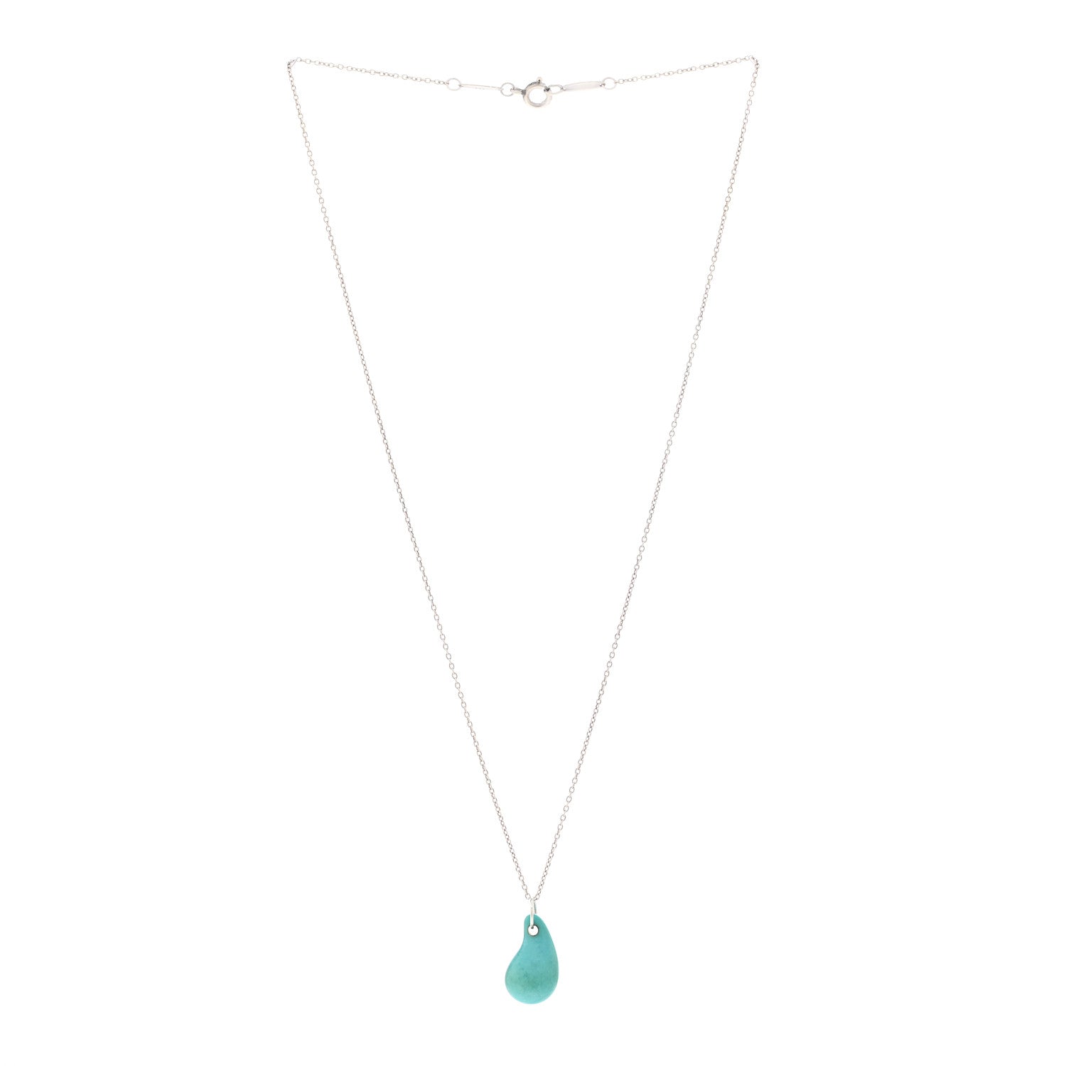 Tiffany Sterling Silver Turquoise Elsa Peretti Teardrop Pendant Necklace 3 of 4