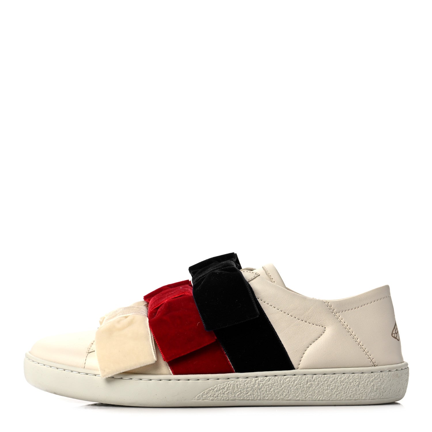 Gucci Calfskin Velvet Womens Bow Ace Sneakers 37 White 1 of 8