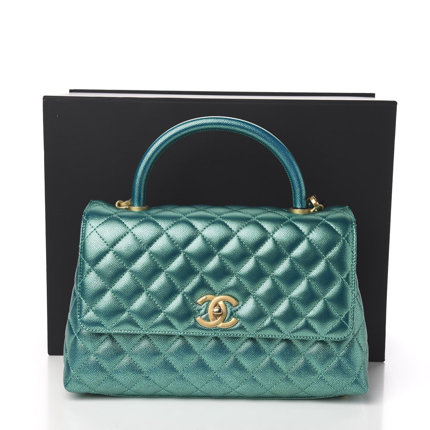 Metallic Caviar Quilted Small Coco Handle Flap Blue