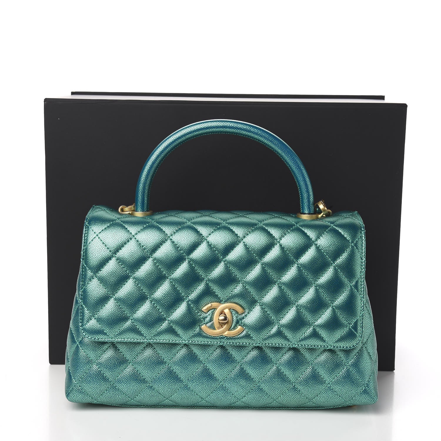 Chanel Metallic Caviar Quilted Small Coco Handle Flap Blue 10 of 10