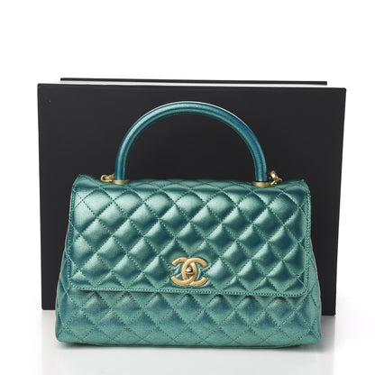 Chanel Metallic Caviar Quilted Small Coco Handle Flap Blue 10 of 10