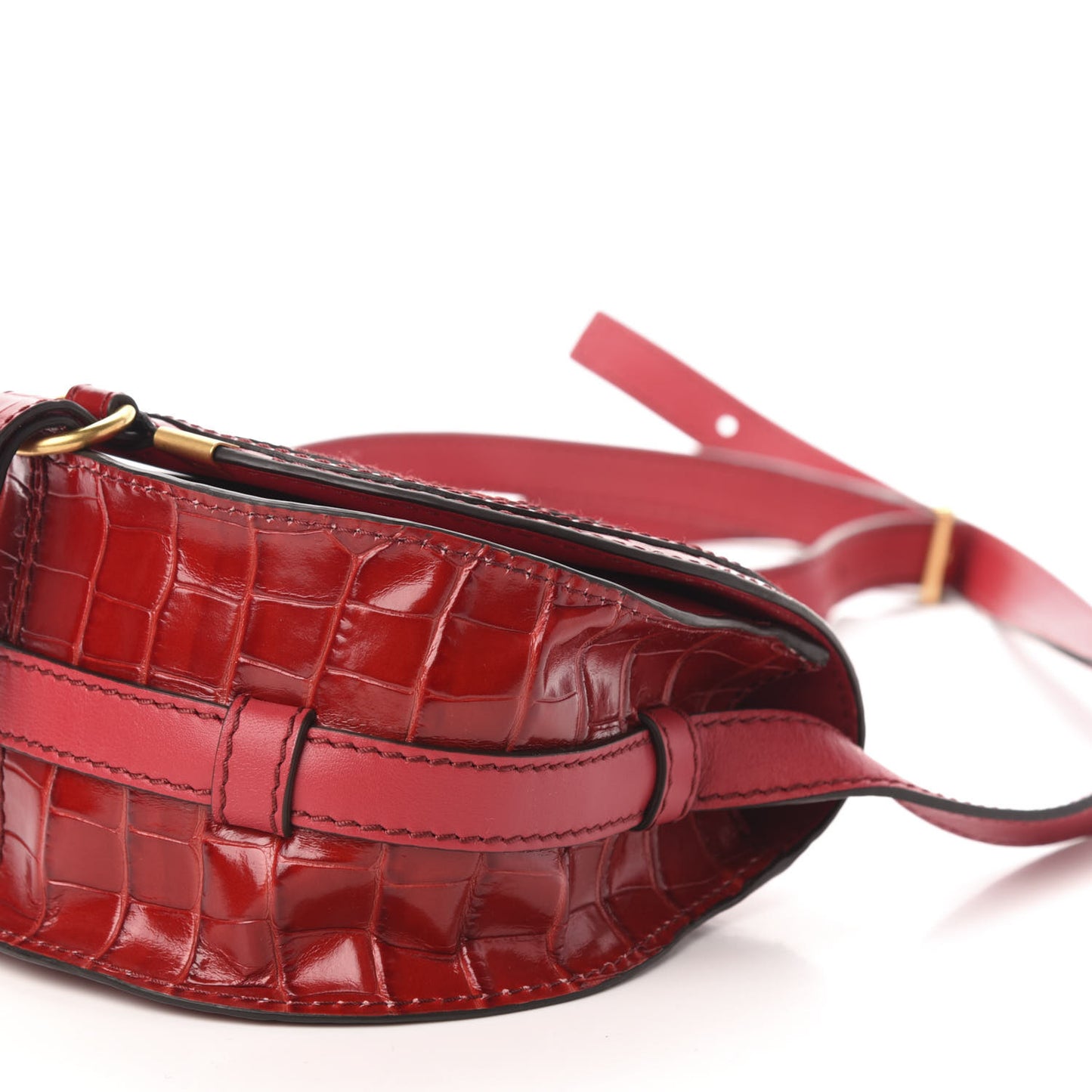 Calfskin Crocodile Embossed Mini Marcie Round Crossbody Bag Dusky Red