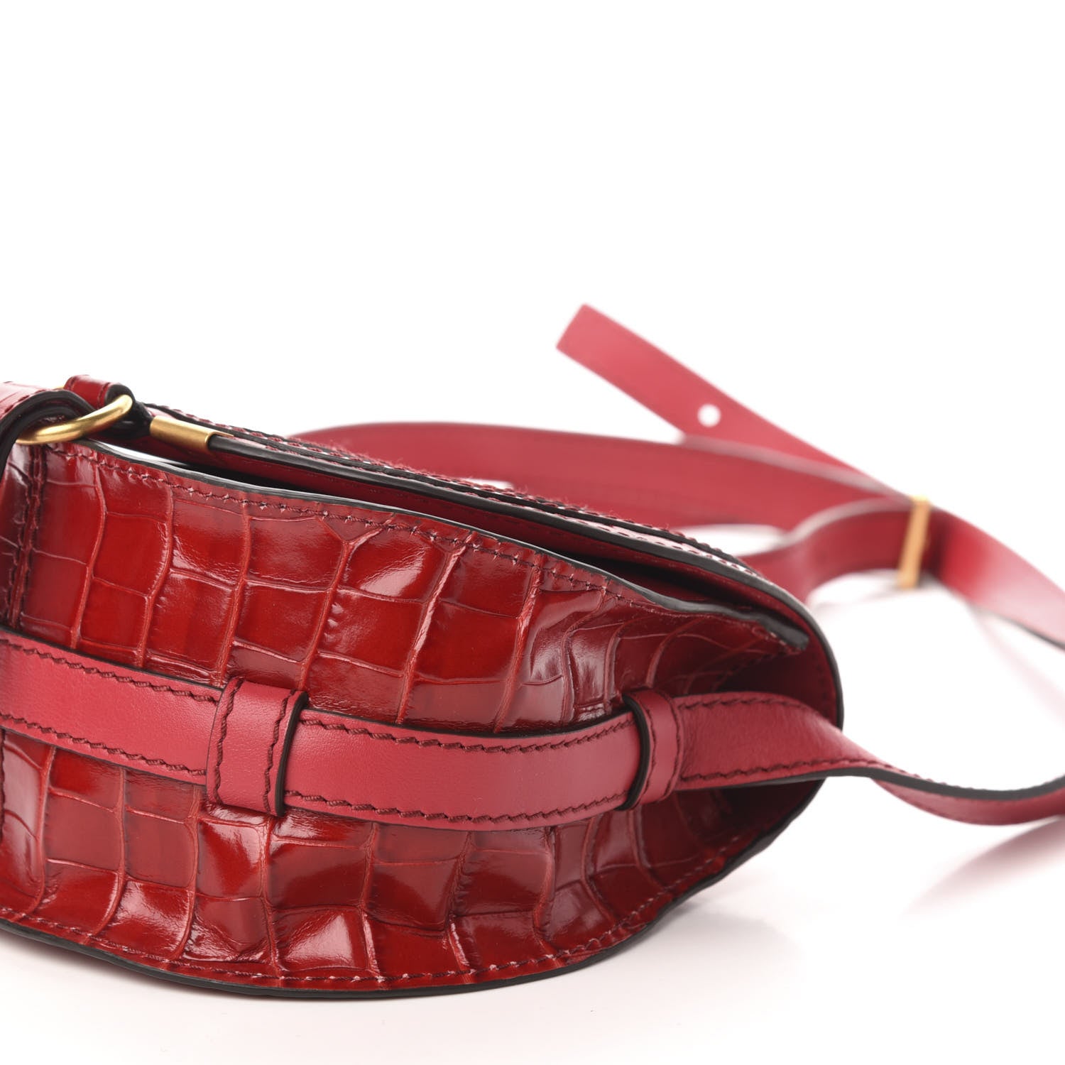 Chloe Calfskin Crocodile Embossed Mini Marcie Round Crossbody Bag Dusky Red 9 of 10