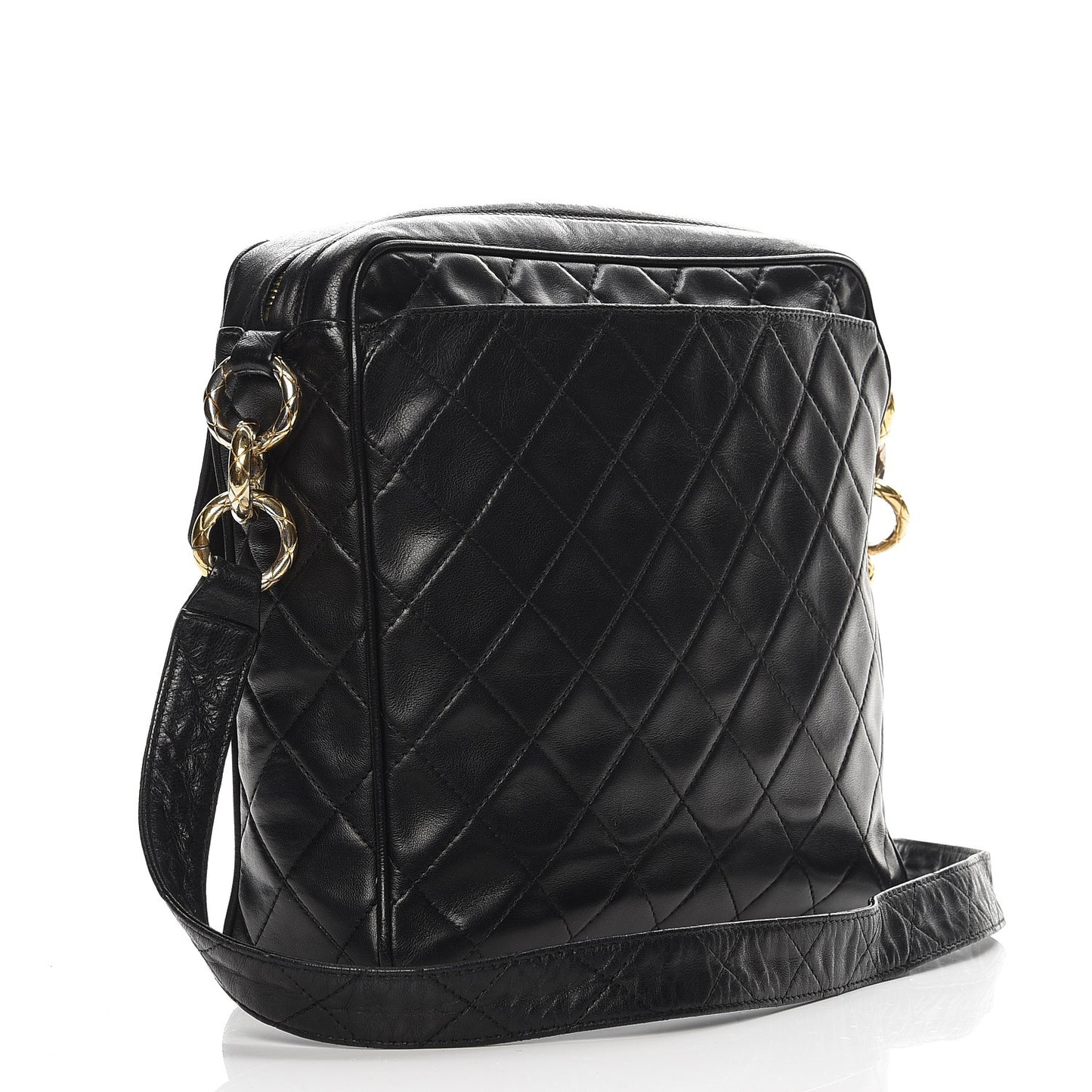 Quilted Lambskin Flap Crossbody Bag Black