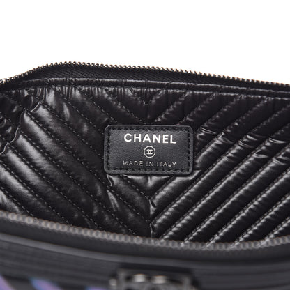 Chanel Calfskin Painted Chevron Embossed Large Boy Zip Pouch Black 6 of 11