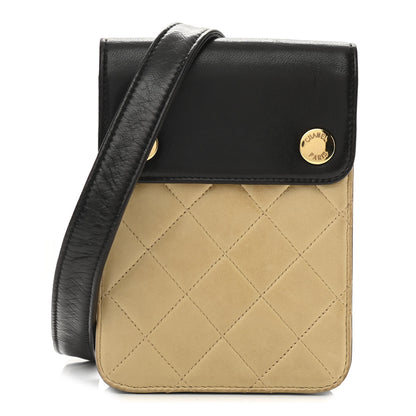 Chanel Lambskin Quilted Mini Flap Pouch Beige Black 1 of 11