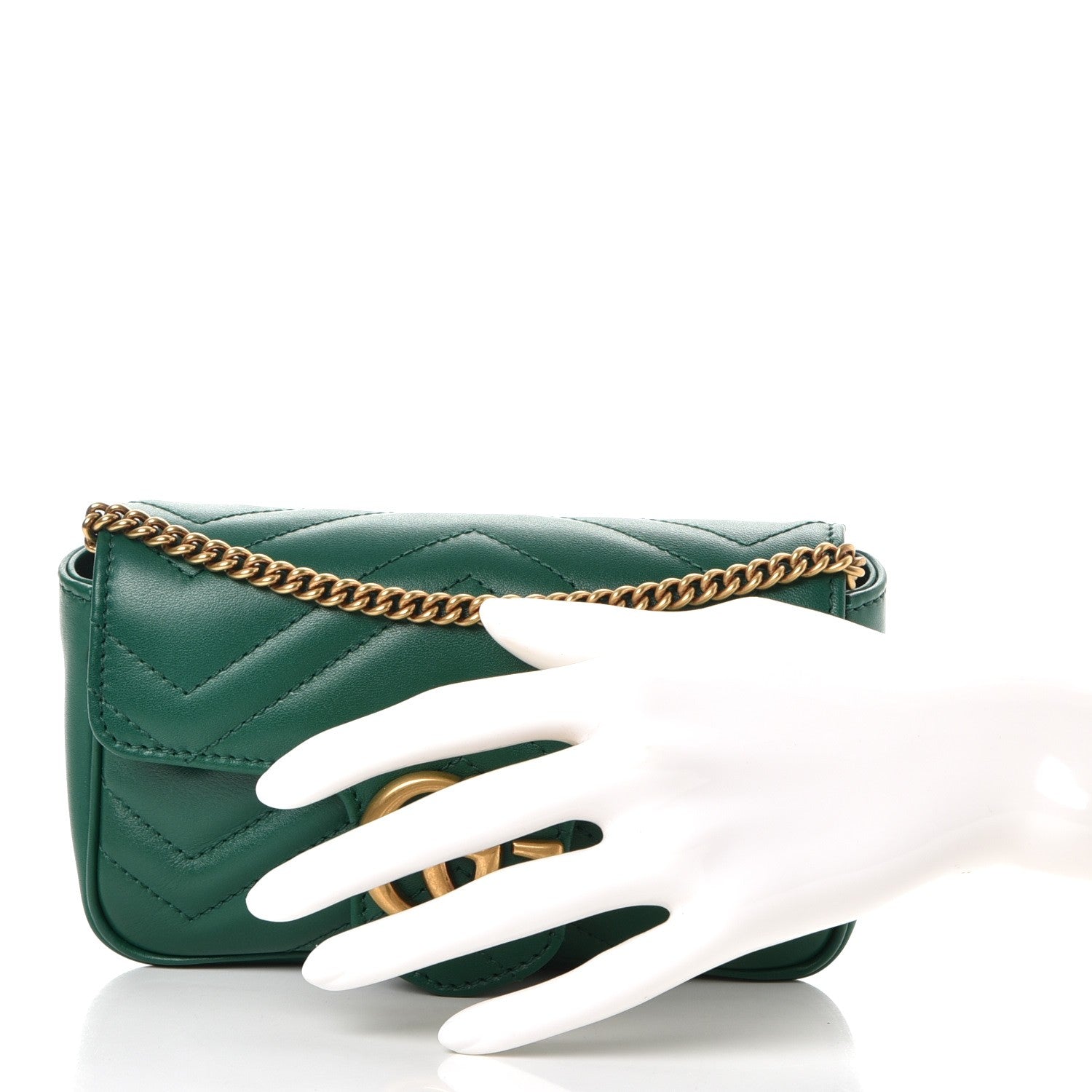Gucci Calfskin Matelasse Super Mini GG Marmont Shoulder Bag Emerald Green 3 of 9