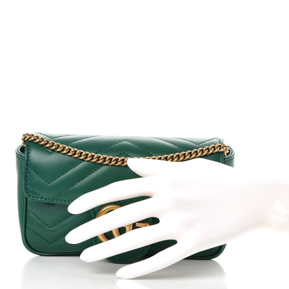 Gucci Calfskin Matelasse Super Mini GG Marmont Shoulder Bag Emerald Green 3 of 9