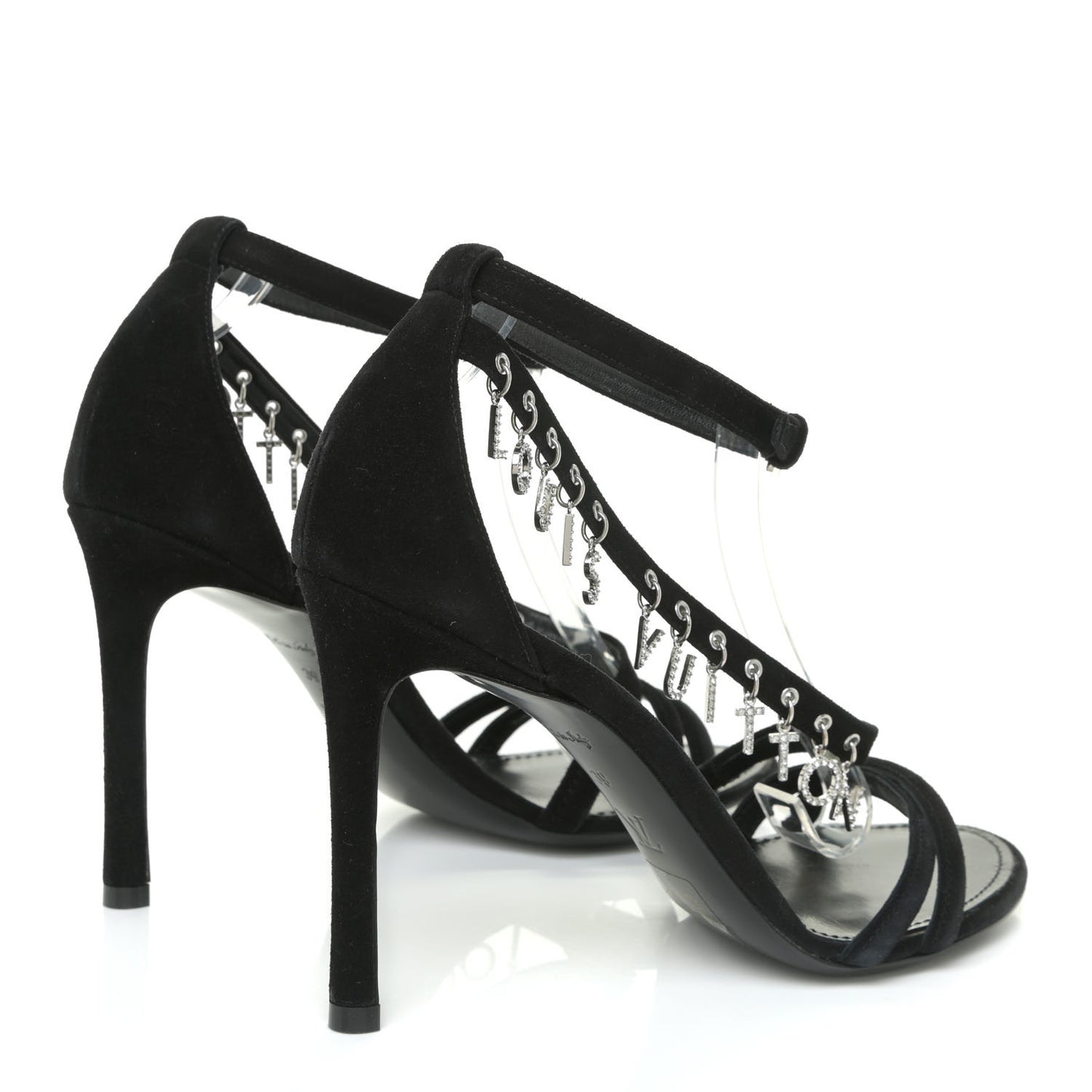 Suede Crystal Melody Logo Sandals 39 Black