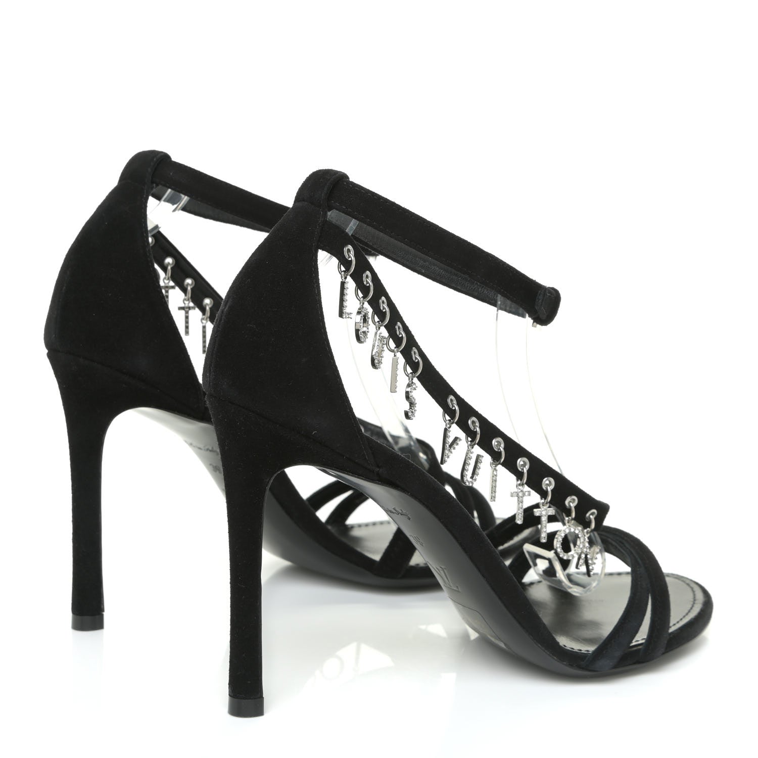 Louis Vuitton Suede Crystal Melody Logo Sandals 39 Black 5 of 14