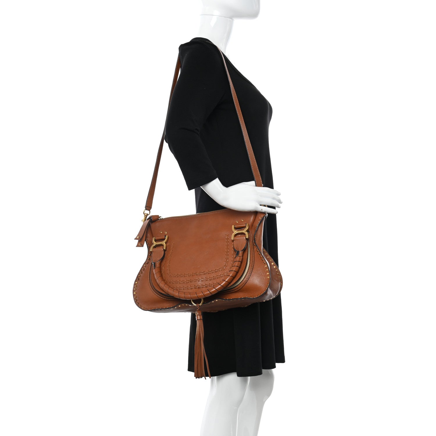 Chloe Calfskin Studded Medium Marcie Satchel Caramel 2 of 17