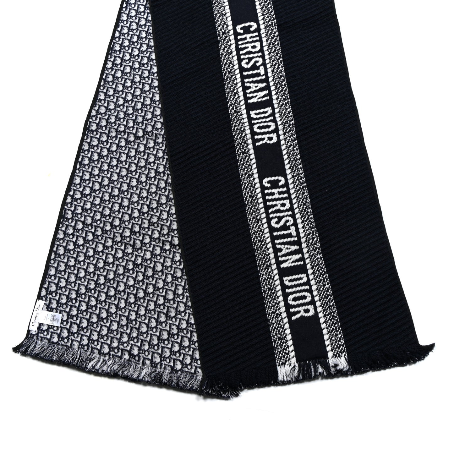 Wool Silk Oblique University Reversible Scarf Navy Blue