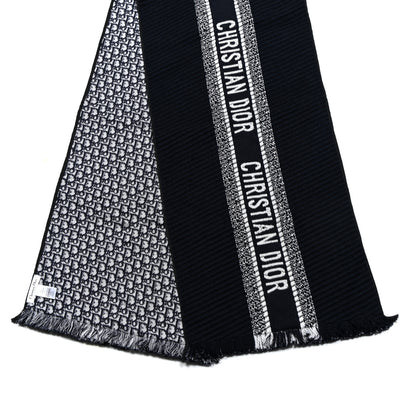 Christian Dior Wool Silk Oblique University Reversible Scarf Navy Blue 2 of 4