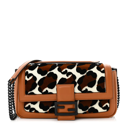 Fendi Vitello Grace Nappa Enamel Leopard Chain Baguette Ice White Multicolor Brandy Black 1 of 10