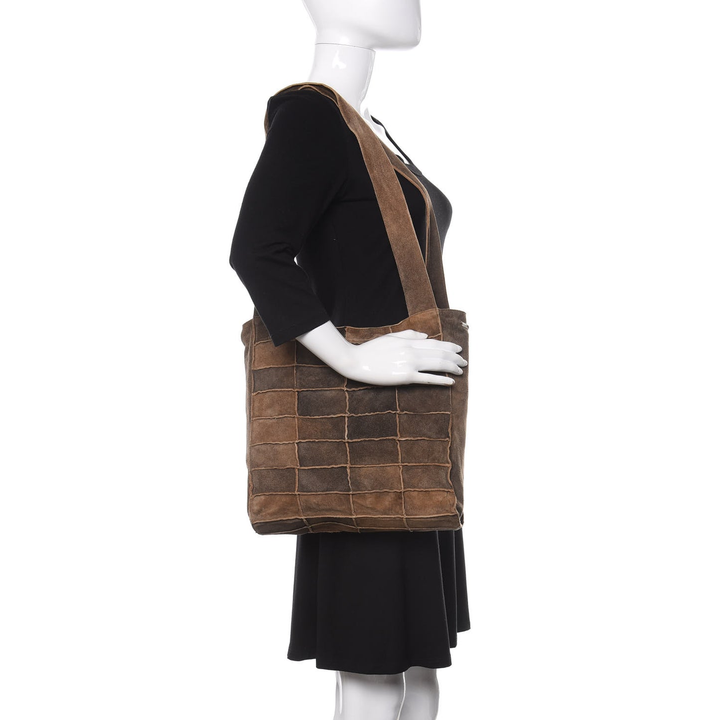 Suede Patchwork Shoulder Bag Brown