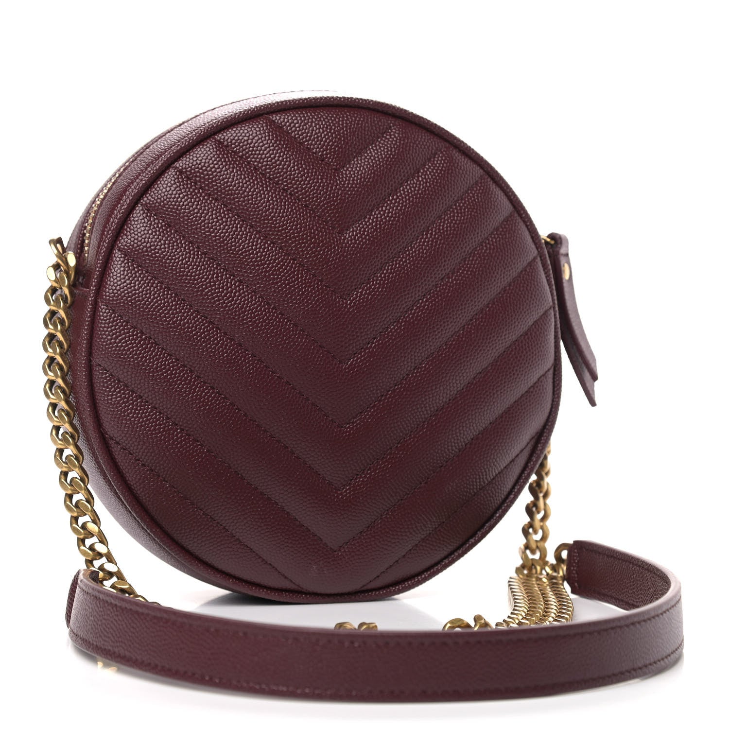 Saint Laurent Grain De Poudre Matelasse Chevron Quilted Round Vinyle Camera Bag Rouge Legion 2 of 8
