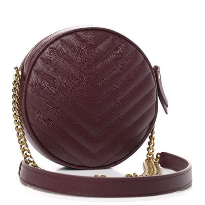 Saint Laurent Grain De Poudre Matelasse Chevron Quilted Round Vinyle Camera Bag Rouge Legion 2 of 8
