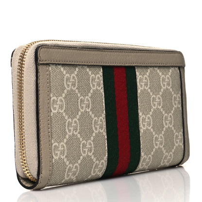 Gucci GG Supreme Monogram Textured Dollar Calfskin Web Ophidia Zip Around Wallet Beige Mystic White Oatmeal 3 of 10