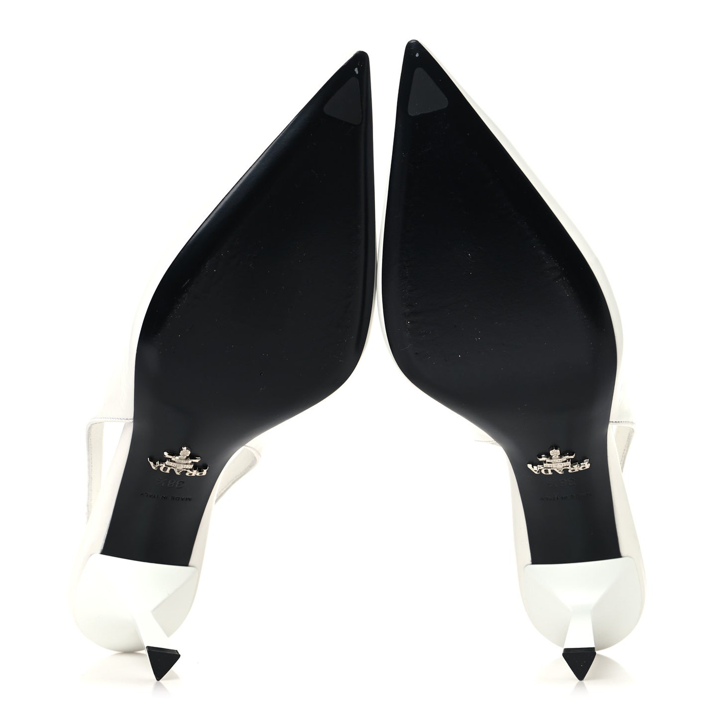 Calfskin Triangle Logo Pointed Toe 75mm Slingback Pumps 38.5 White