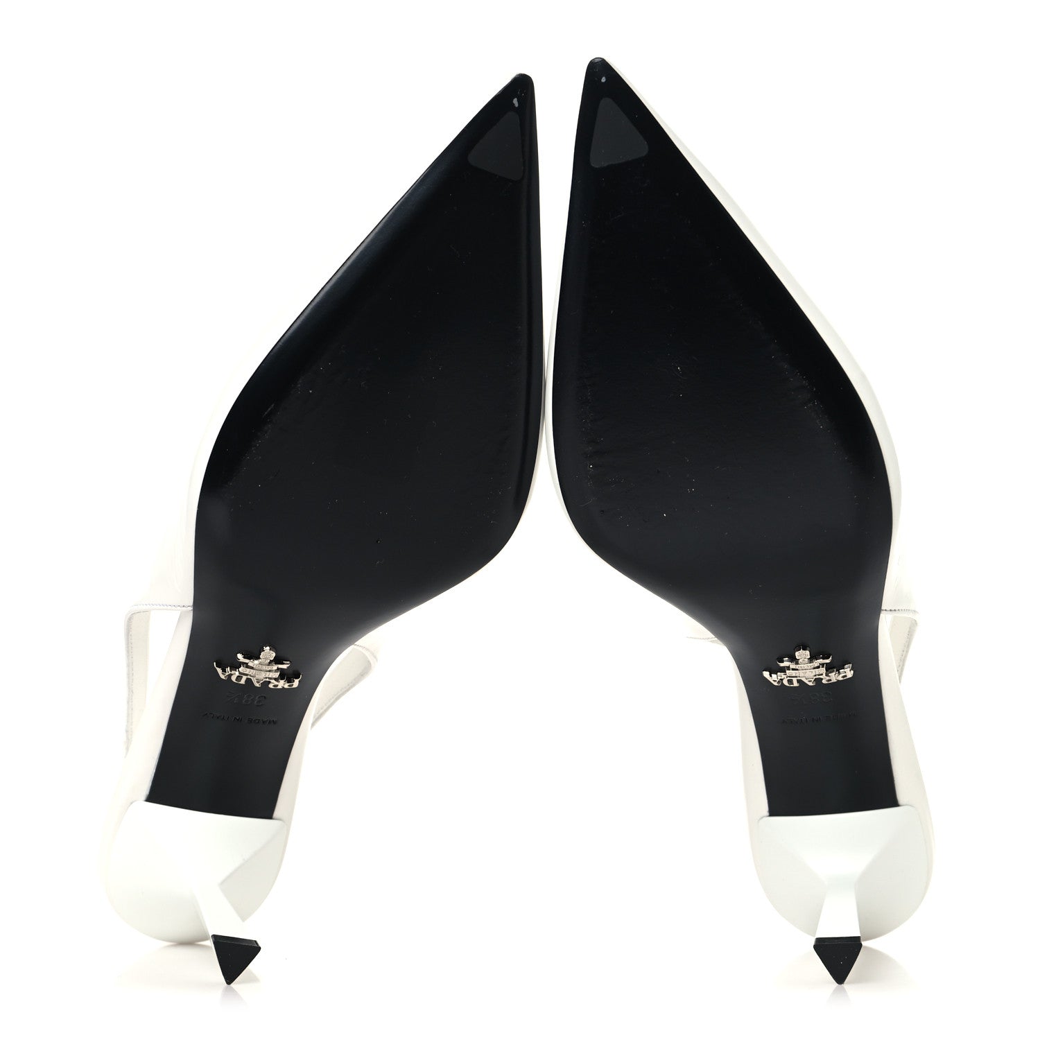 Prada Calfskin Triangle Logo Pointed Toe 75mm Slingback Pumps 38.5 White 6 of 9