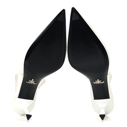 Prada Calfskin Triangle Logo Pointed Toe 75mm Slingback Pumps 38.5 White 6 of 9
