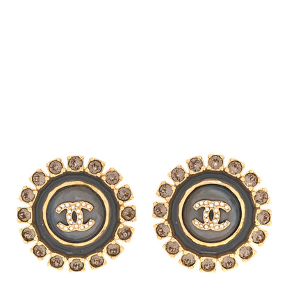 Chanel Crystal Enamel CC Round Earrings Gold Grey 1 of 5