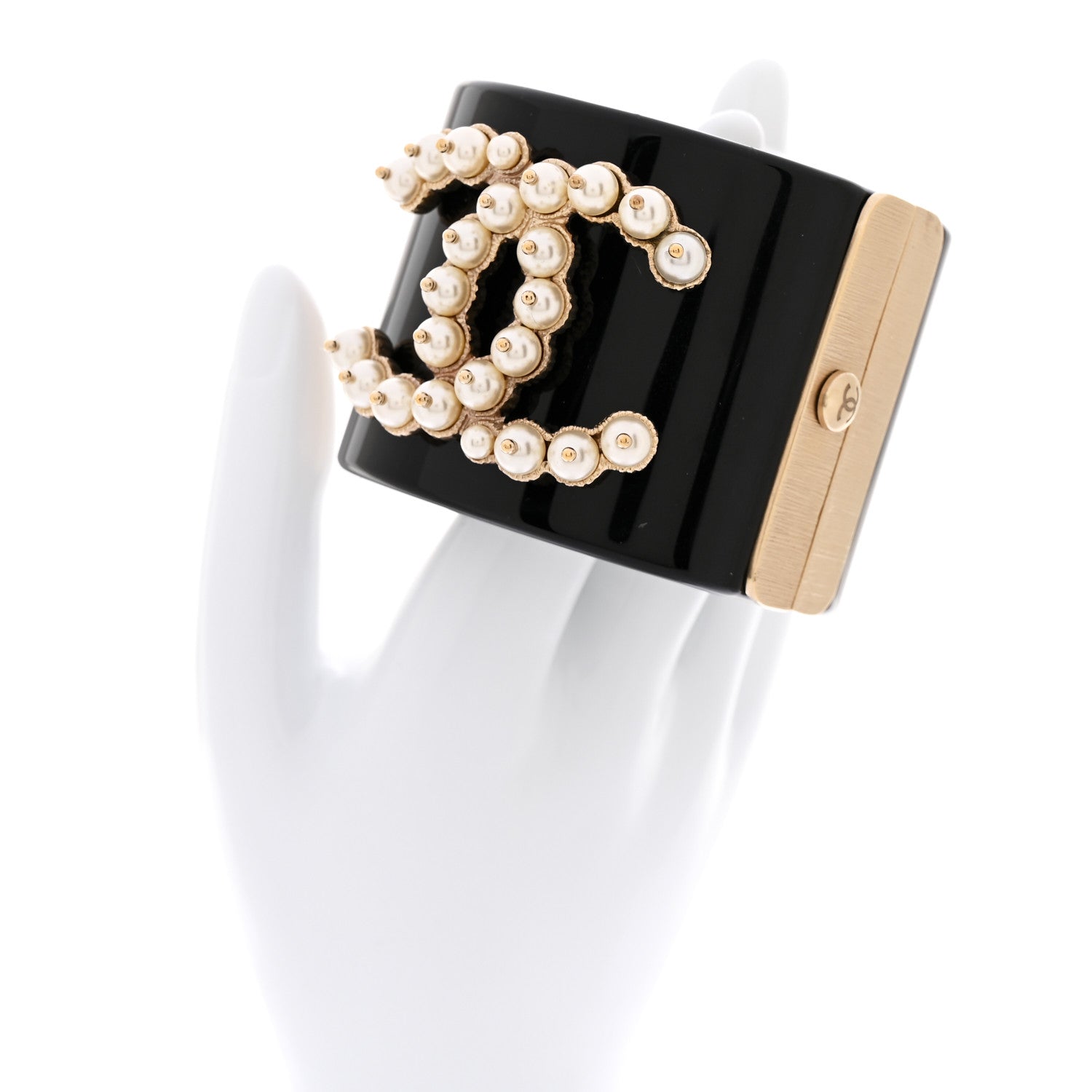 Chanel Resin Pearl CC Cuff Black 2 of 5
