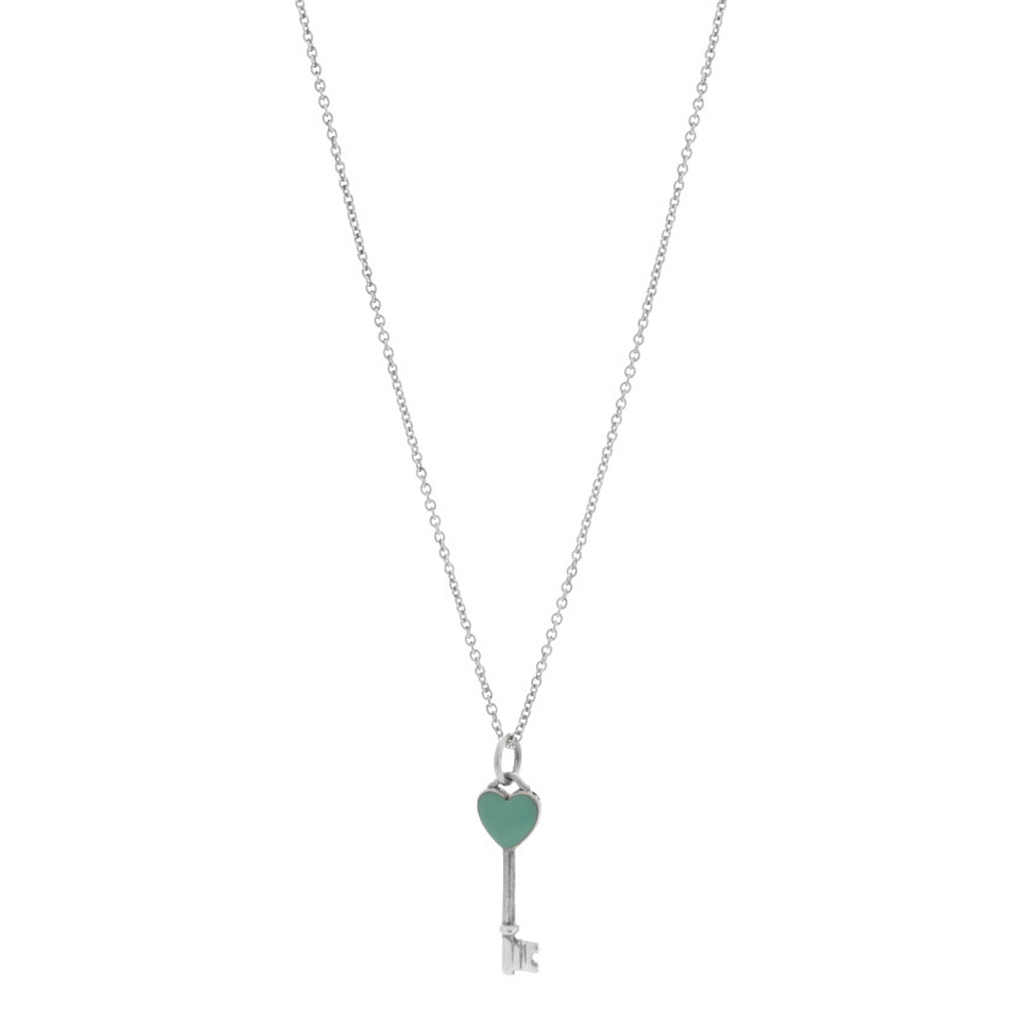 Tiffany Sterling Silver Enamel Heart Key Pendant Necklace Blue 1 of 6
