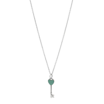 Tiffany Sterling Silver Enamel Heart Key Pendant Necklace Blue 1 of 6