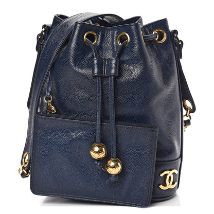 Chanel Caviar CC Drawstring Shoulder Bag Blue 1 of 12