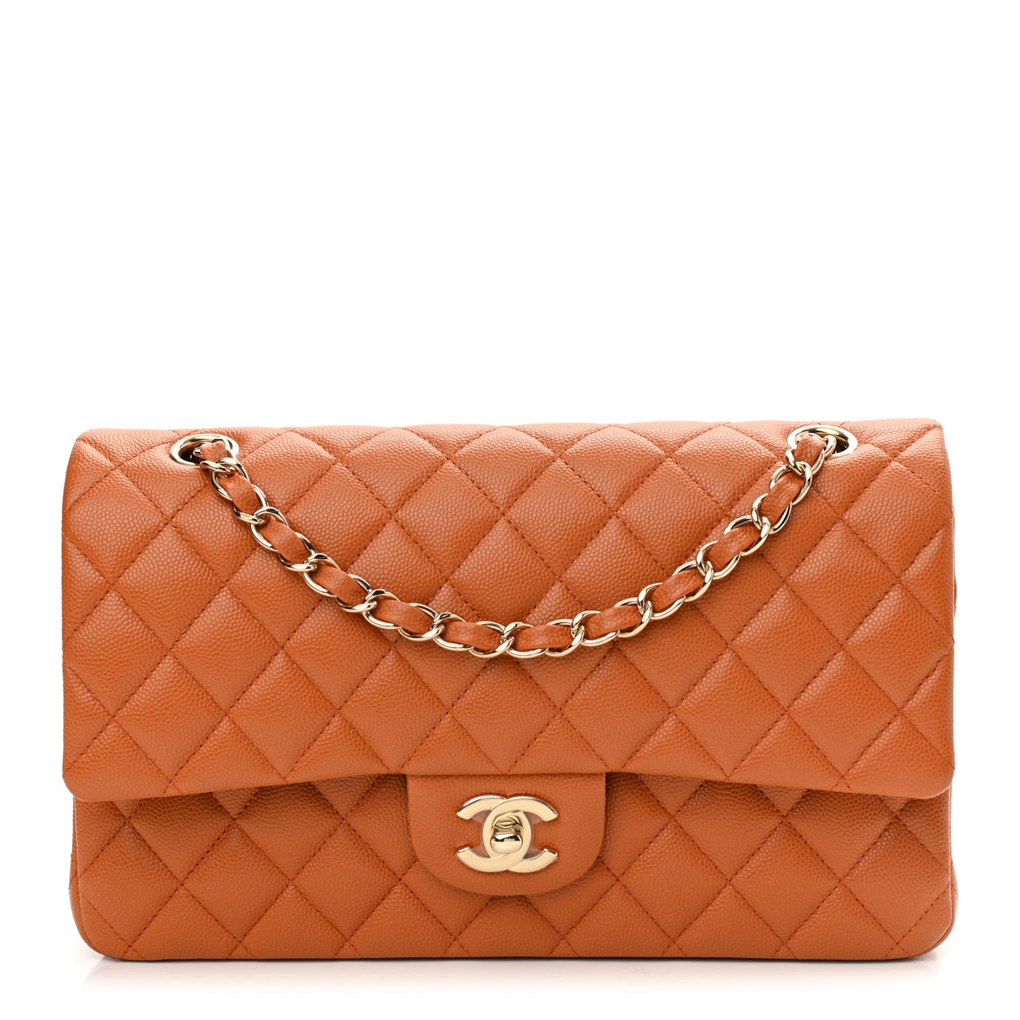 Caviar Quilted Medium Double Flap Light Brown