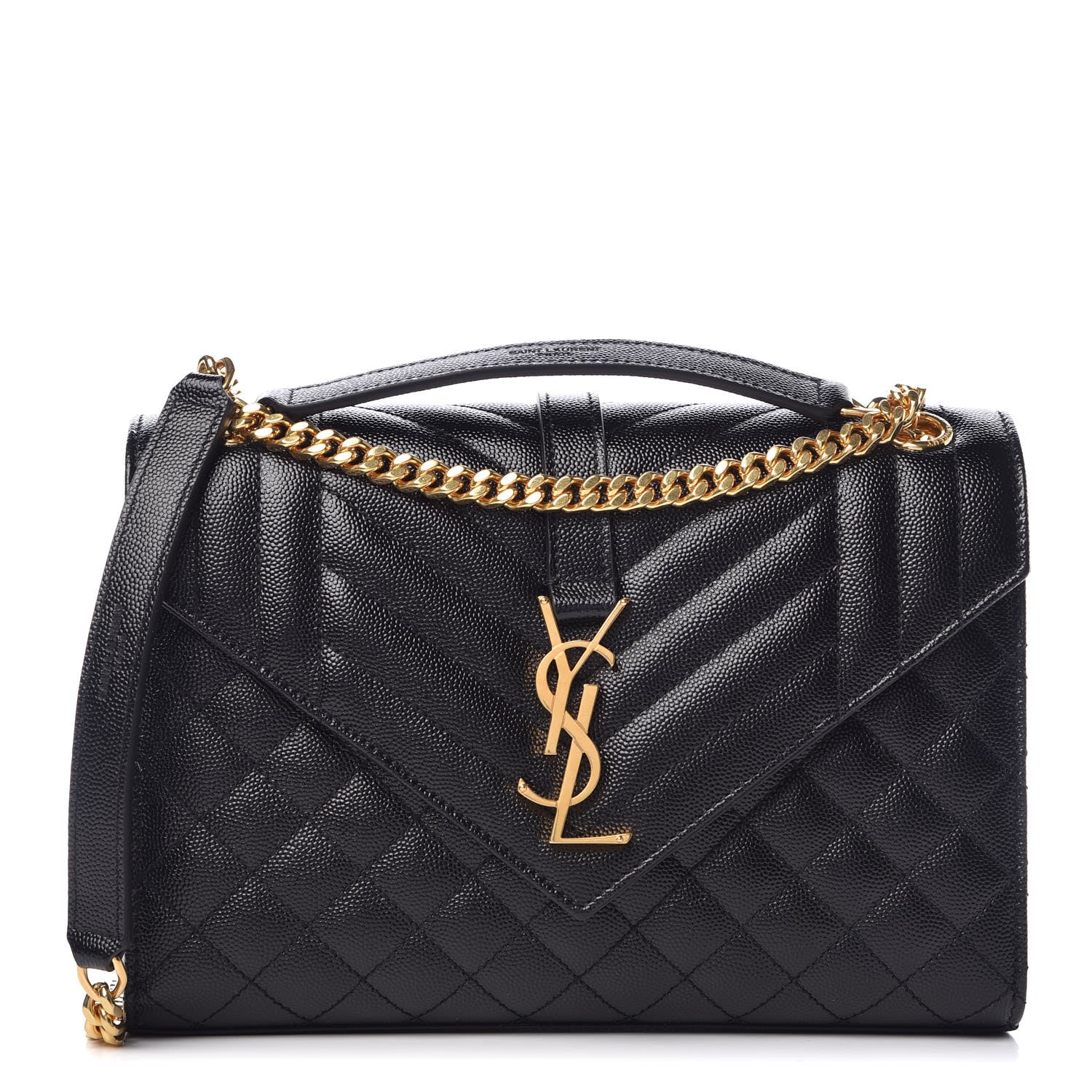Saint Laurent Grain De Poudre Textured Mixed Matelasse Triquilt Medium Monogram Satchel Black 1 of 9