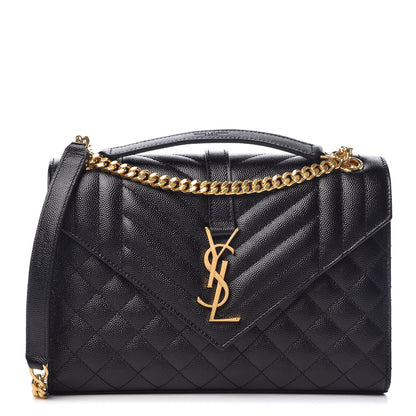 Saint Laurent Grain De Poudre Textured Mixed Matelasse Triquilt Medium Monogram Satchel Black 1 of 9