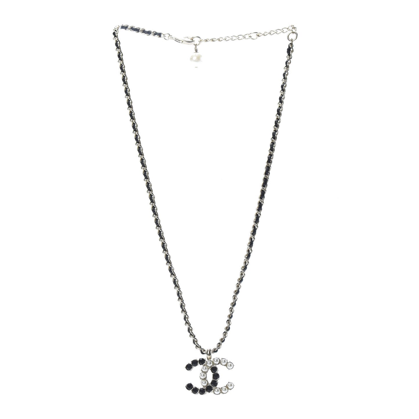 Lambskin Resin Pearl Dazzling Domino Short Necklace Gold Black