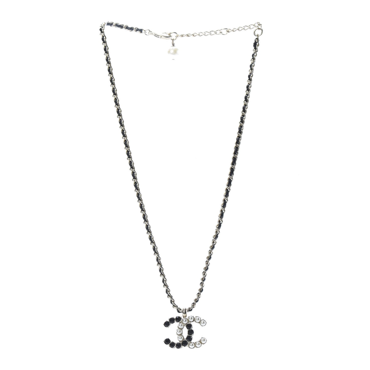 Chanel Lambskin Resin Pearl Dazzling Domino Short Necklace Gold Black 3 of 5
