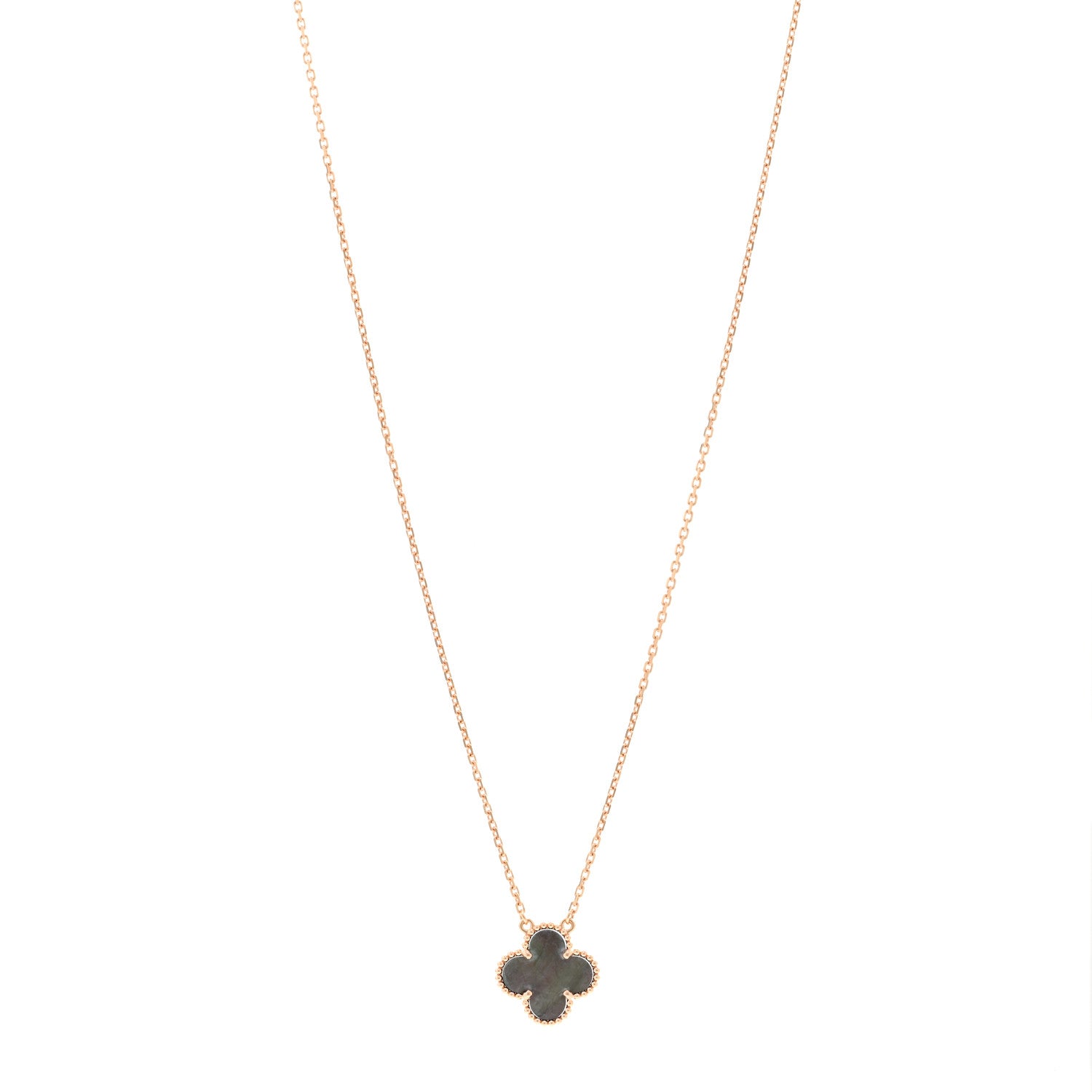 Van Cleef & Arpels 18K Rose Gold Gray Mother of Pearl Vintage Alhambra Pendant Necklace 1 of 5