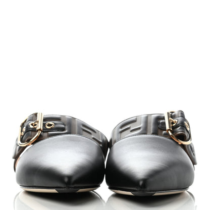 Fendi Vitello FF Embossed Buckle Flat Mules 37 Maya Black 2 of 7