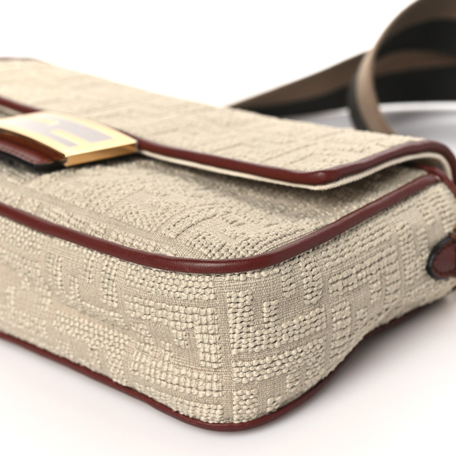 Fendi Sardinian Jacquard Vitello King FF 1974 Embroidered Baguette Corda Praline 10 of 11