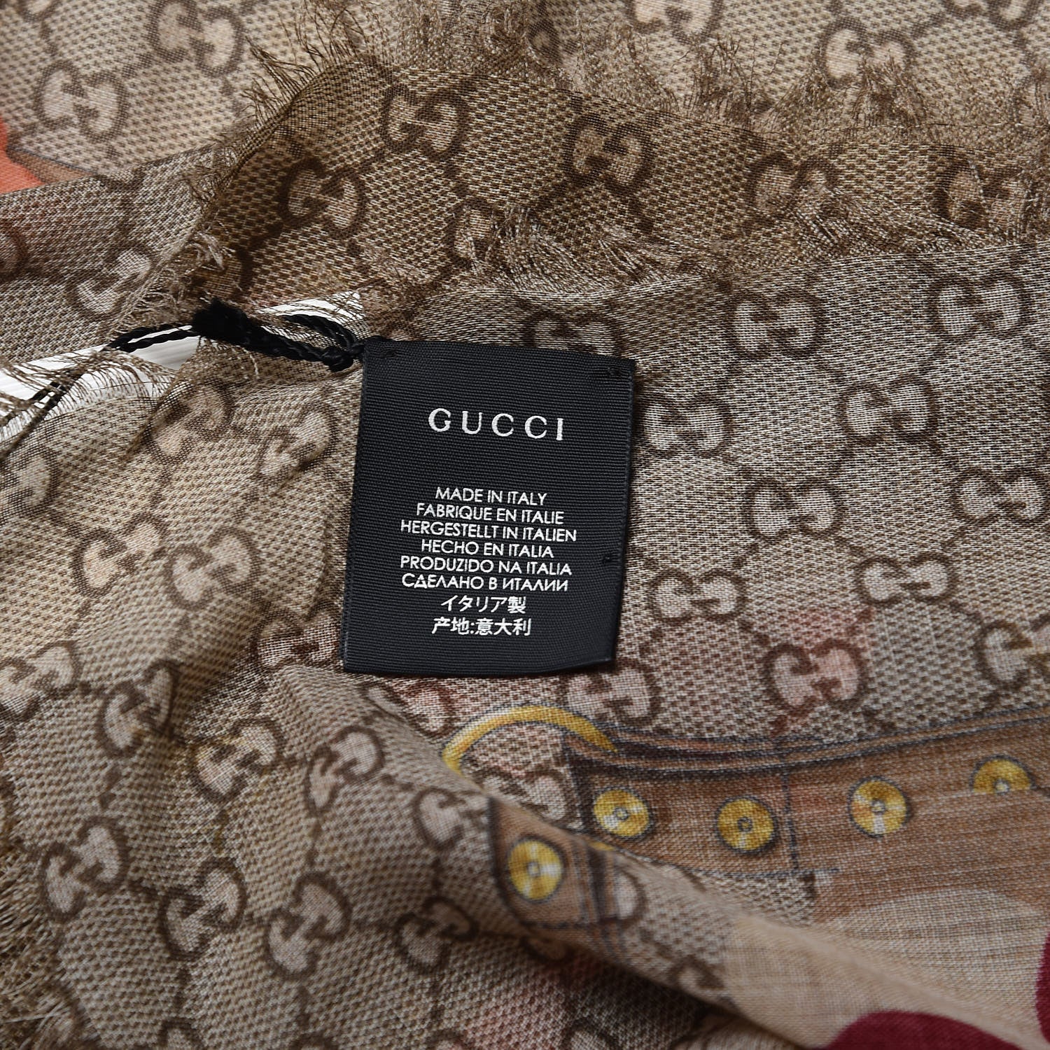 Gucci Wool Jacquard GG Monogram Big Panshie Fringe Shawl Dark Purple Beige 3 of 5